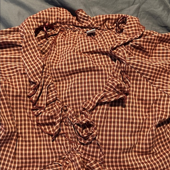 Brown Checkered Ruffle Blouse - Picture 2 of 3
